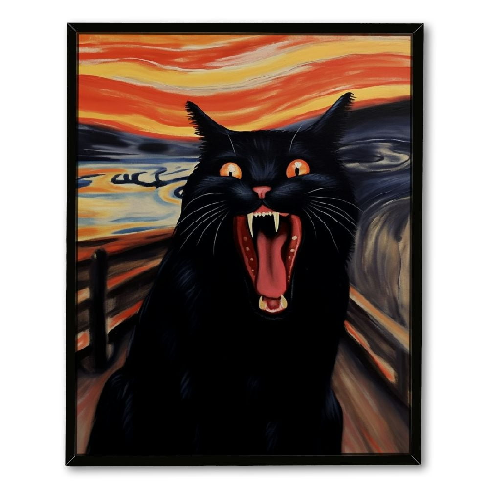 Nawypu Scream Funny Black Cat Poster Retro Trendy Sunset Glow Cat ...