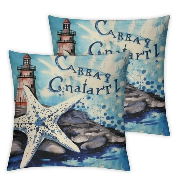 CMMY Sea Throw Pillow Covers Only Ocean Theme Seahorse-Octopus-Starfish-Crab Pattern Beach House Decorative Cushion Cover Coastal Pillowcases 2pcs (Ocean Theme) 12x12in