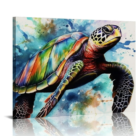 Nawypu Sea Turtle Bathroom Wall Art Nautical Ocean Turtle Pictures Wall Decor Canvas Print Painting Modern Home Framed Artwork For Living Room Bedroom