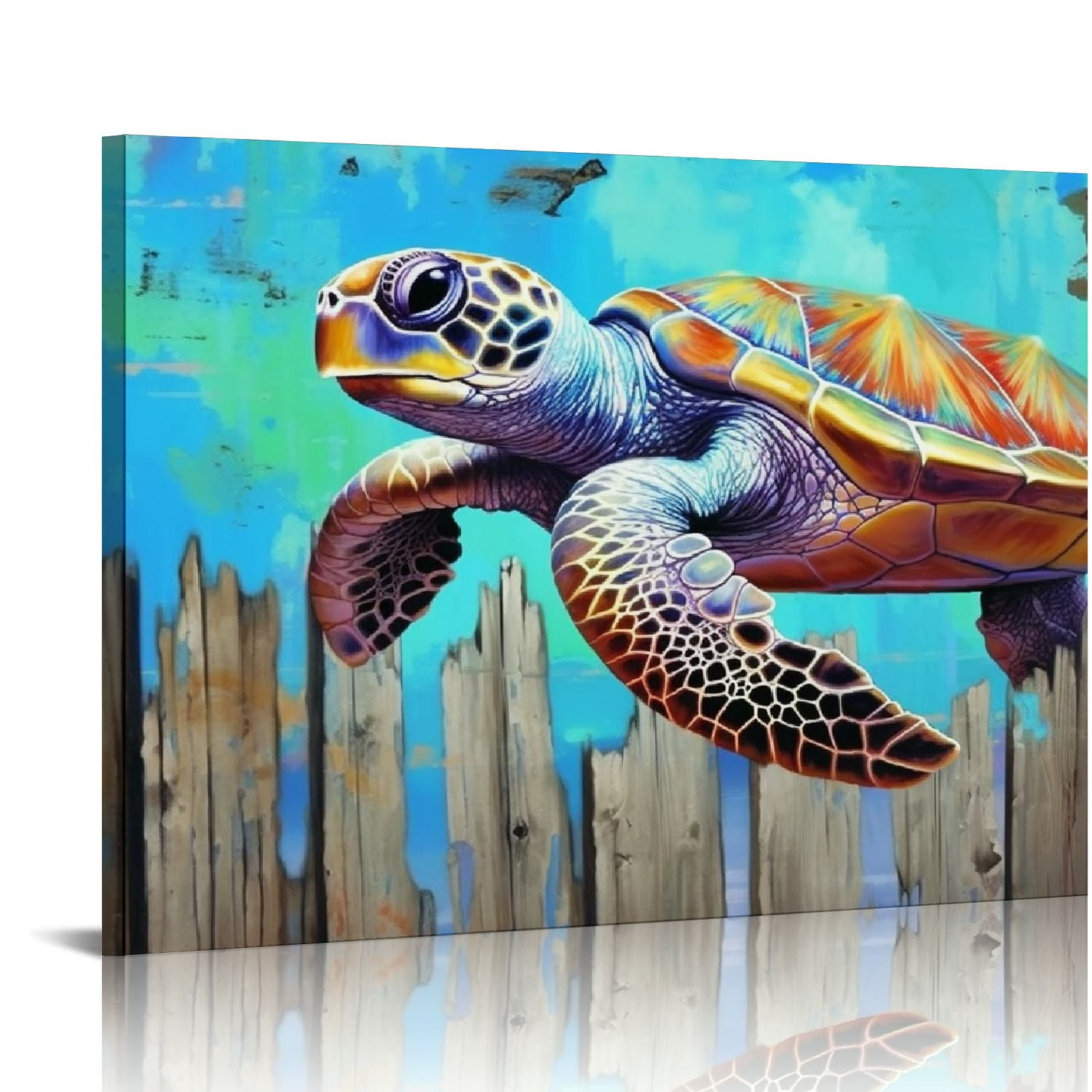 Nawypu Sea Turtle Bathroom Wall Decor Canvas Prints Life Teal