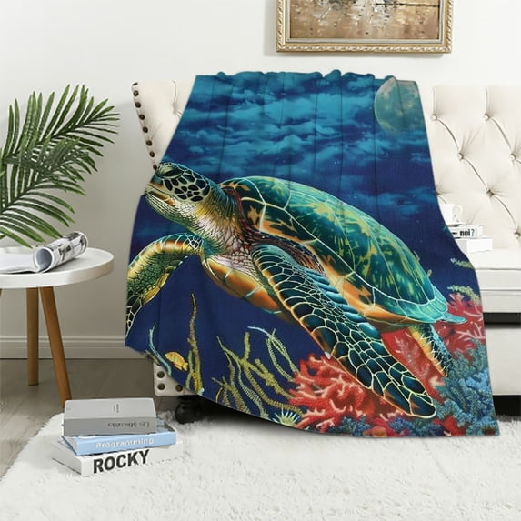 Nawypu Sea Turtle Blanket Gifts for Adults Soft Warm Lightweight Cozy Cute Beach Ocean Turtles Throw Blankets for Bed Living Room Sofa Couch Birthday Decor
