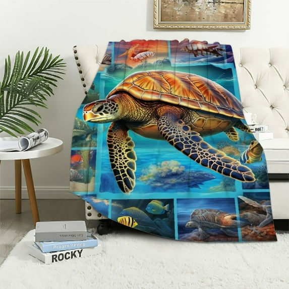 Nawypu Sea Turtle Gifts for Women Men, Sea Turtle Blanket, Sea Turtle Decor Throw Blanket, Best Gifts for Turtle Lovers, Super Soft Warm Cozy Fuzzy Blanket for Home Couch Sofa Bed