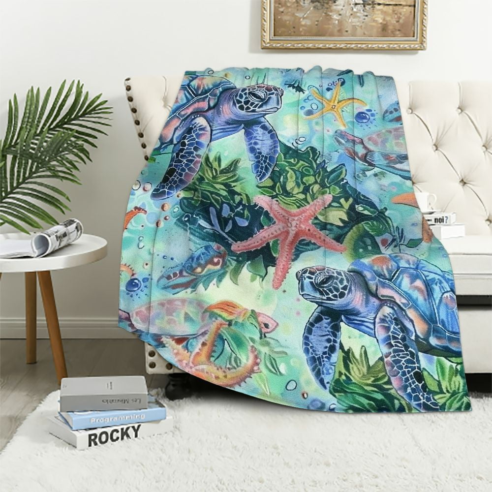 Sea Turtles Rainbow Hooded Blanket