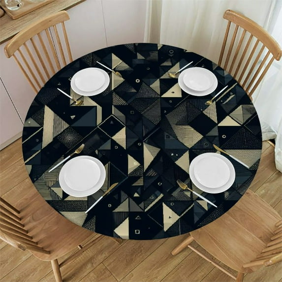 Nawypu Seamless Fish Pattern Round Fitted Tablecloth Elastic Edge Waterproof Oil-Proof Table Cover Stain-Resistant Table Cloth Fits Round Tables