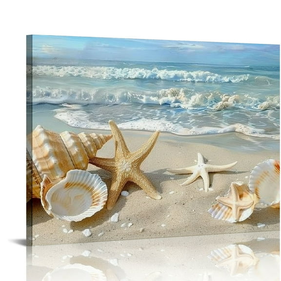 Nawypu Seashell Seascape Giclee Pictures Photo Canvas Prints on Modern Stretched and Framed Canvas Wall Art Sea Beach Pictures Artwork for Home Decor wall art