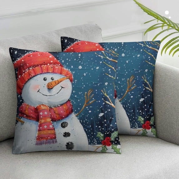 Nawypu Set of 2 Christmas Snowman Winter Throw Pillow Cover Super Soft Dandelion Snow Holiday Xmas Outdoor Home Decor Pillows Cushion Case for Sofa Couch