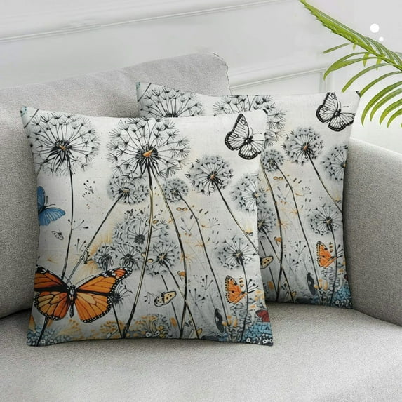 Awypu Set of 2 Dandelion Pillow Cover for Home Bed Black Plant Rustic Style Decor Print Cushion Cover Blue Yellow Butterfly Animal Cushion Case for Party Housewarming Office