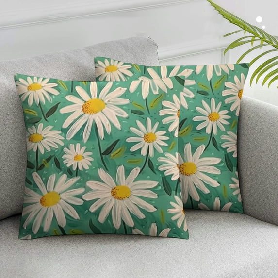 Nawypu Set of 2 Spring Pillow Covers, Floral Daisy Home Sweet Home Bloom with Grace Farmhouse Decorative Throw Pillowcases for Home Sofa Couch Decoration White