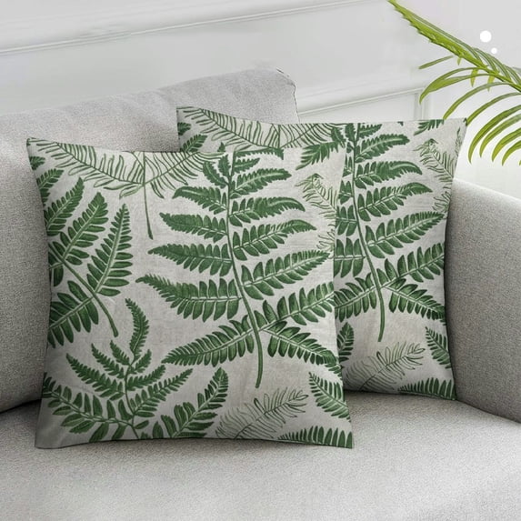 Awypu Set of 2 Throw Pillow Cover Green Leaf Floral in Vintage Style Leaves and Herbs Boxwood Seeded Eucalyptus Fern Maidenhair Decorative Pillow Case Home Decor Square Pillowcase