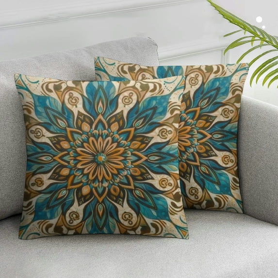 Awypu Set of 2 Throw Pillow Covers Colorful Circle Floral Ornamental Round Pattern Lace Abstract Beautiful Home Decor Pillowcase Cushion Cover for Sofa Couch Bed and Car