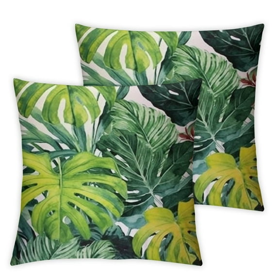 Nawypu  Set of 2 Throw Pillow Covers Tropical Watercolor Artistic Modern Green Palm Leaf Decorative Pillow Cases Home Decor Standard Square 2pcs Summer White Pillowcases