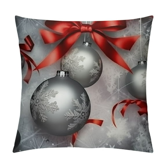 Nawypu Set of 4 Throw Pillow Cover 18x18 Inch Red and Silver Christmas Merry Candy New Year Ball Happy Cane Home Decor Pillowcase Square Cushion Cover for Sofa Bed Couch