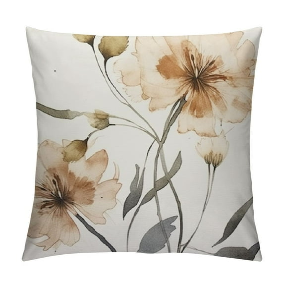 Nawypu Set of Dandelion Botanical Pattern Square Cushion Cover - Pack Pure Pink Throw Pillowcase - Floral Themed White Decorative Accent Pillow Cover