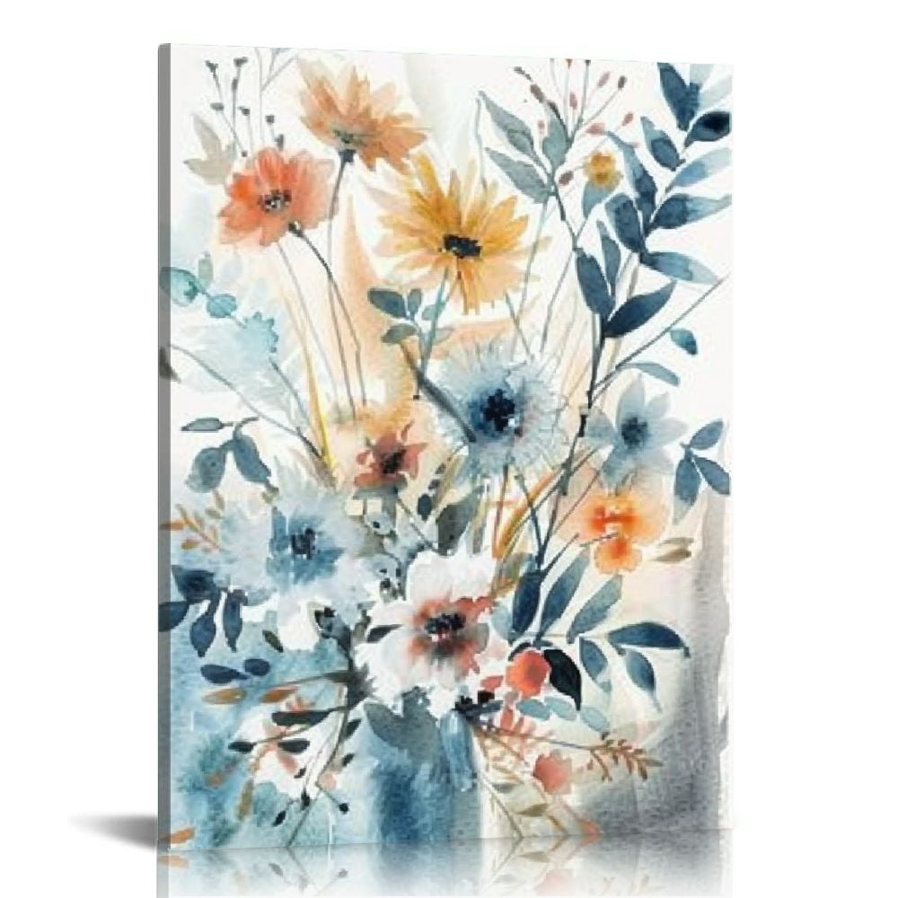 Nawypu Set Framed Watercolor Daisy Flower Canvas Wall Art Colorful ...