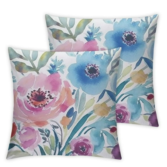 Nawypu Set of Throw Pillow Covers Peonies Summer Watercolor Floral Pink Flower Girly Pastel Mint Colorful Decorative Pillow Cases Home Decor Square 2pcs Pillowcases