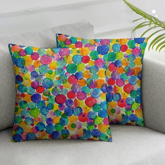 Nawypu Set of 2 Colorful Polka Dot Pillow Cases Confetti Rainbow Circles Graffiti Decorative Throw Pillow Cover Square Cushion Canvas for Women Men