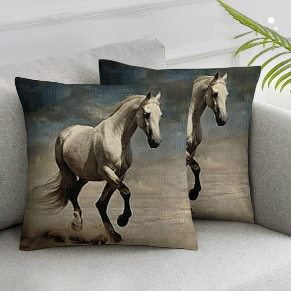 Nawypu Set of 2 Throw Pillow Covers Horse Herd Run in Desert Sand Dramatic Sky Decor Pillow Cases Home Decorative Square Pillowcases