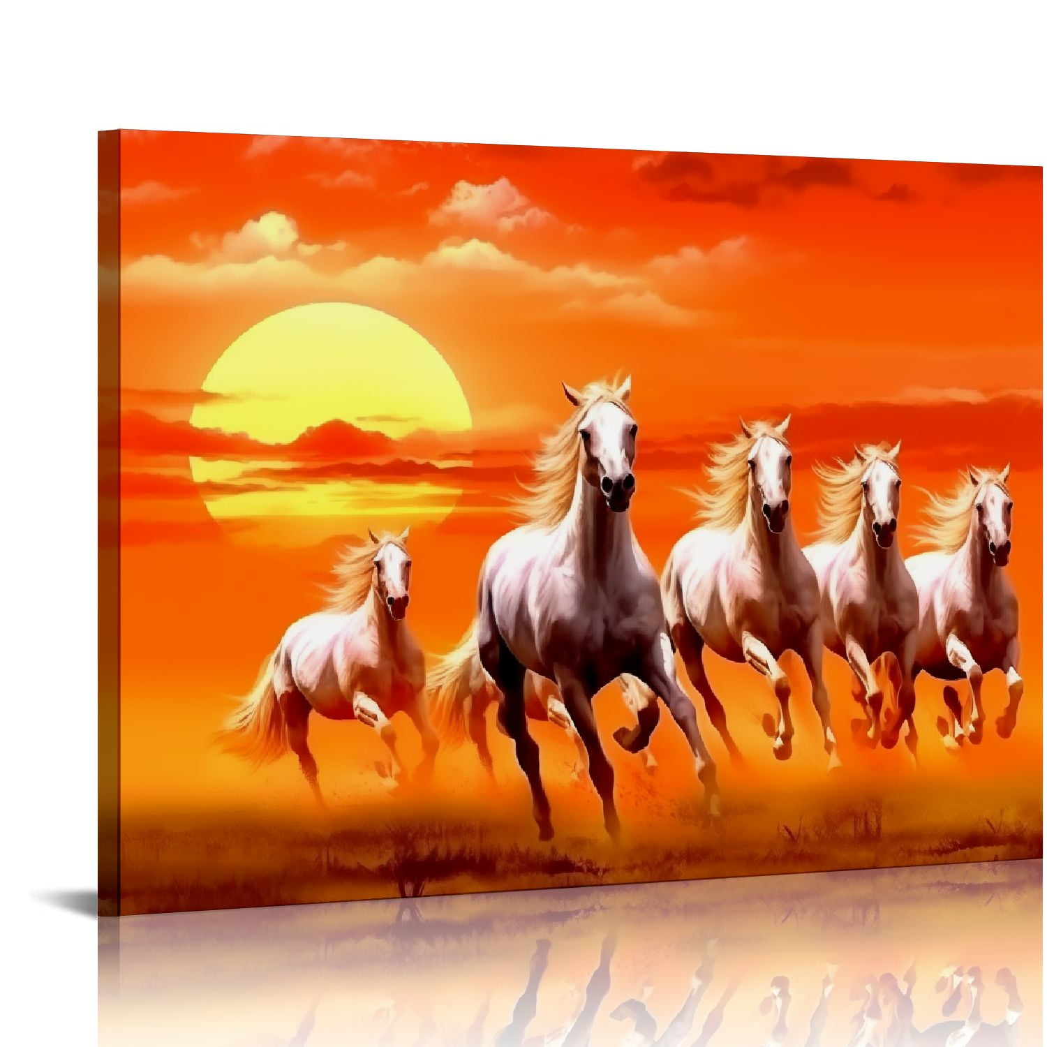 Nawypu Seven Lucky Running White Horses Wall Art Animal Posters Canvas ...