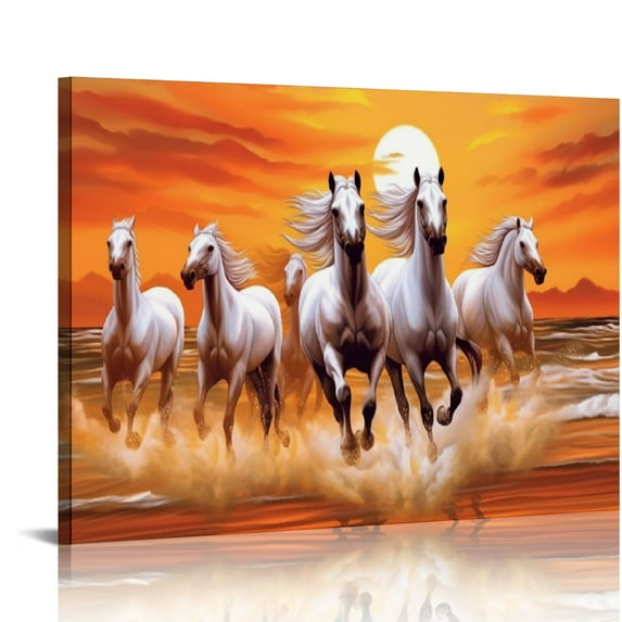Nawypu Seven Lucky Running Wild Horses Wall Art Animal Posters 2 Canvas Poster Wall Art Decor Print Picture Paintings for Living Room Bedroom Decoration 20x16 inch