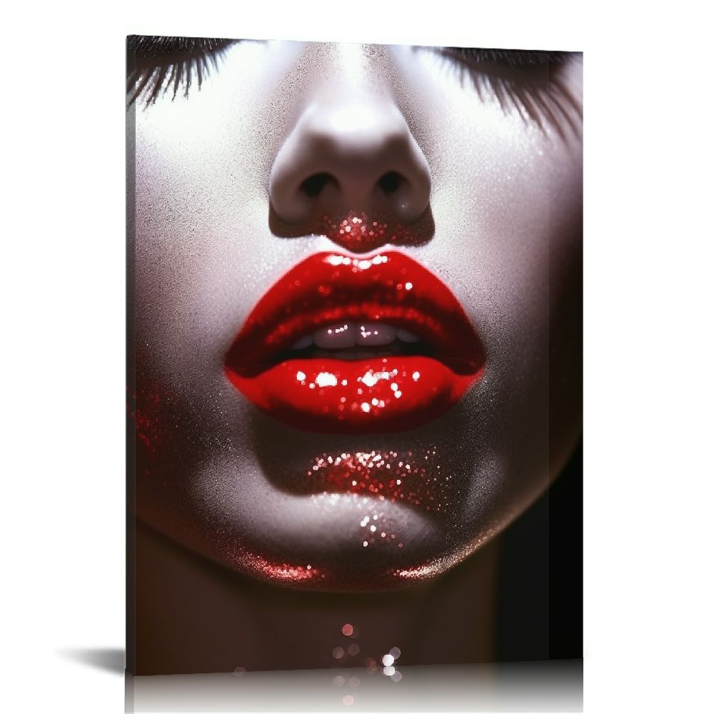 Nawypu Sexy Bedroom Decor Red Lips Woman Face Large Canvas Wall Art For ...
