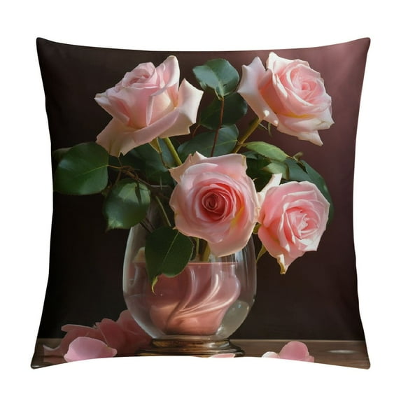 Nawypu Shabby Chic Throw Pillow Covers, Floral Decorative Cushion Flower Pillow Cases Pink Rose Pillow Cases for for Summer Spring Wedding