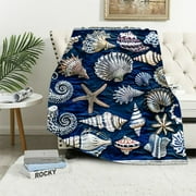 JEUXUS Ocean Life Coastal Throw Blanket: Soft Plush Velvet Calming Of Blues Beige Tan Accent For Sofa Couch Chair Bed Or Dorm