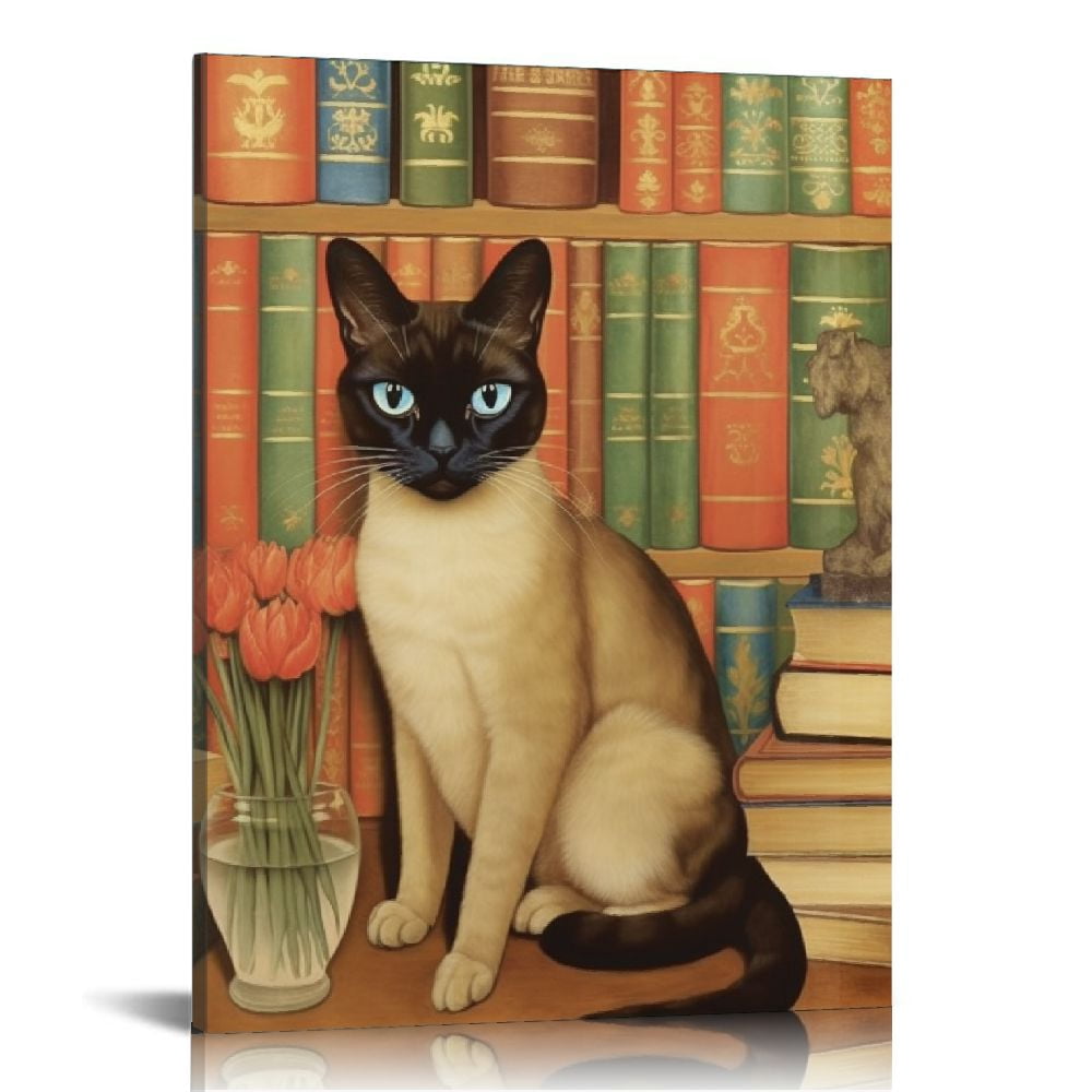 Targa in metallo vintage con gatto siamese e libri, scritta Time