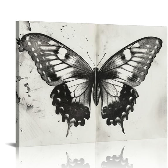 Nawypu Sketch Wall Art Framed,Canvas Wall Art for Living Room,Sketch Style Black & White Monarch Butterfly,Canvas Wall Art for Living Room Large Size, Bedroom, Bathroom, Office Wall Decor