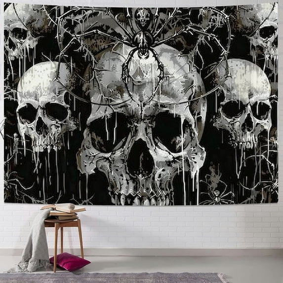 Nawypu Skull Tapestry Gothic Black and White Tapestry wall hanging Dark Skeleton horror tapestry Aesthetic cool tapestry for bedroom Living Room Dorm