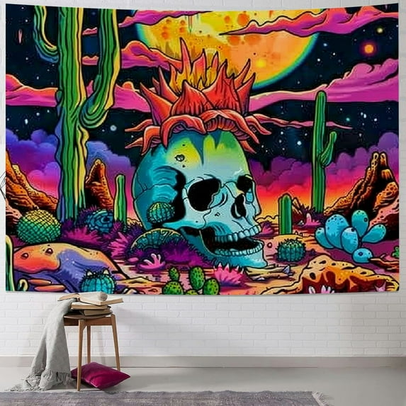 Nawypu Skull Tapestry Tapestries Mushroom plants Wall Hanging for Bedroom hippie colour Posters Pink Wall Aesthetic Art Skeleton Tapestry Teen Dorm Home Decor