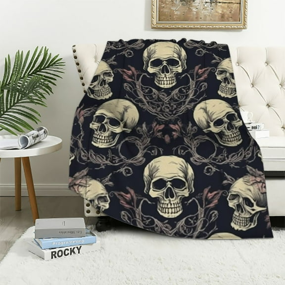 Nawypu Skull Throw Blanket Flannel Ultra-Soft Micro Blankets for Women Men Gift for Sofa Chair Bed Office Home