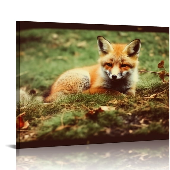 Nawypu Sleeping Fox Kit Peaceful Forest Floor Lush Nature Canvas Wall Art, Design By Carrie Ann Grippo-Pike 20x16 inch