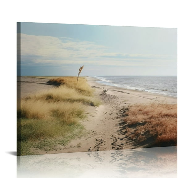 Small Beach Scene Bathroom Wall Art Beach Path Coastal Canvas Wall Decor Blue Sea Bedroom Ocean Pictures Prints Wall Decorations Seascape Office Kitchen Framed Artwork