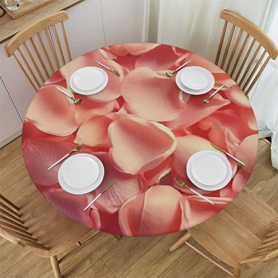 Nawypu Small Round Tablecloth, Coral Washable Polyester Table Cloth for, Heart Shaped Flower Petals, Fit Round Tables, Holiday Party Home Kitchen Dining Table Decoration, Multicolor