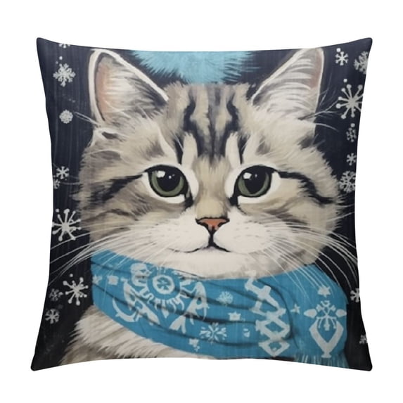 Nawypu Snow Cat Pillow Covers Christmas Tree White Snowflake Decorative Pillow Cases Cushion Case Holiday Farmhouse Home Decor For Sofa Room Porch Outdoor