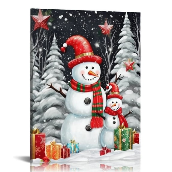 Nawypu Snowman Picture Decoration Wall Art Snow Winter Scene Christmas Poster Canvas Print for Bathroom Kids New Year Gift 16x20 inch