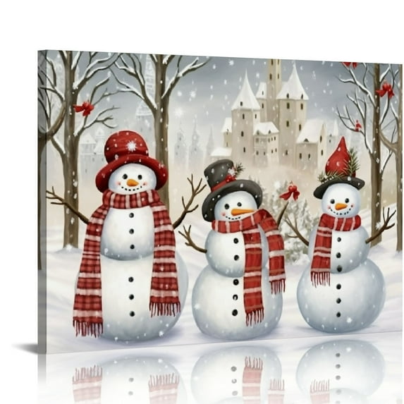 Nawypu Snowman Pictures Decor Wall Art Christmas Canvas Print Winter Snow Scenes for Home Bathroom Kids New Year Gift