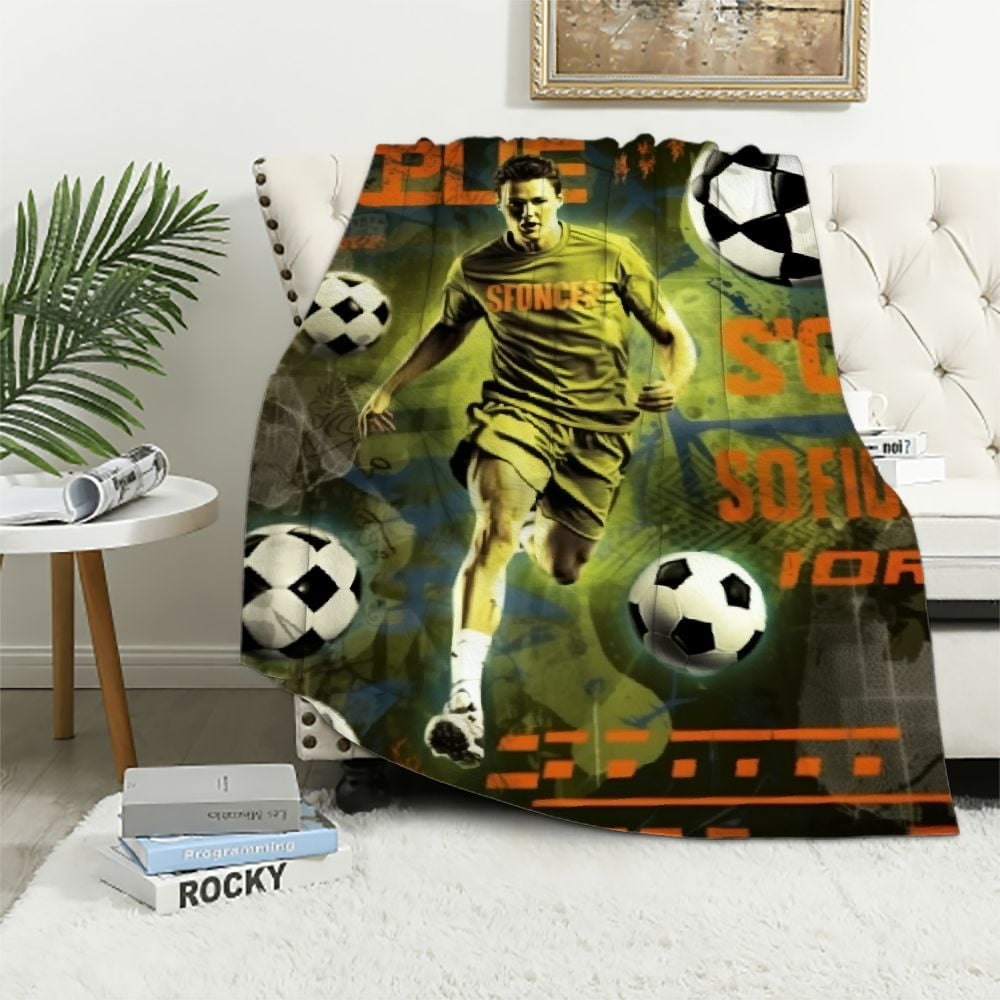 Nawypu Soccer Blanket Sport Theme Throw Blanket Ultra Soft Cozy Soccer