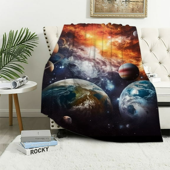 Nawypu Solar System Throw Blanket, Extra-Large Outer Space Blanket for Kids Boys and Girls, Planets Blanket with Outer Space Galaxy Theme Plush Kids Throws for Boys for Bed, Couch, Sofa