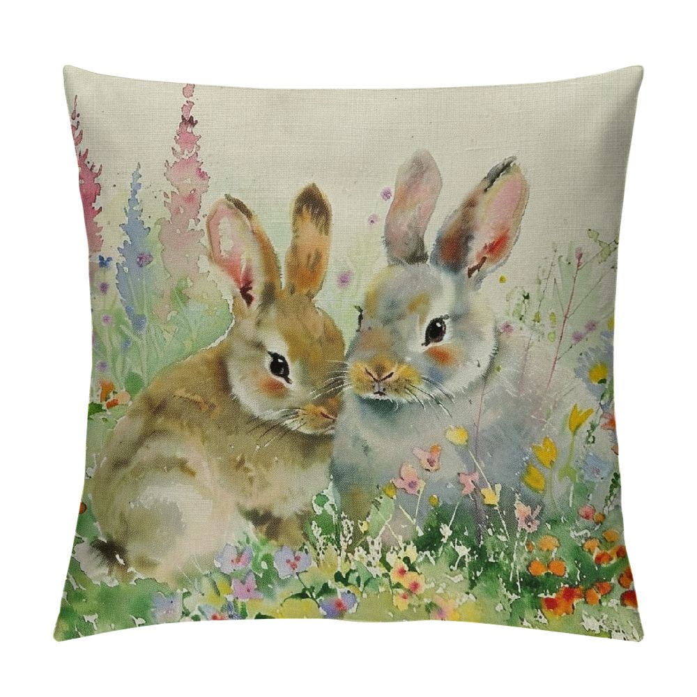 Spring Floral Throw Pillow Covers 18x18 - Easter Bunny Gnome Pattern, Pastel Velvet Cushion Covers For Sofa & Bed - View #10