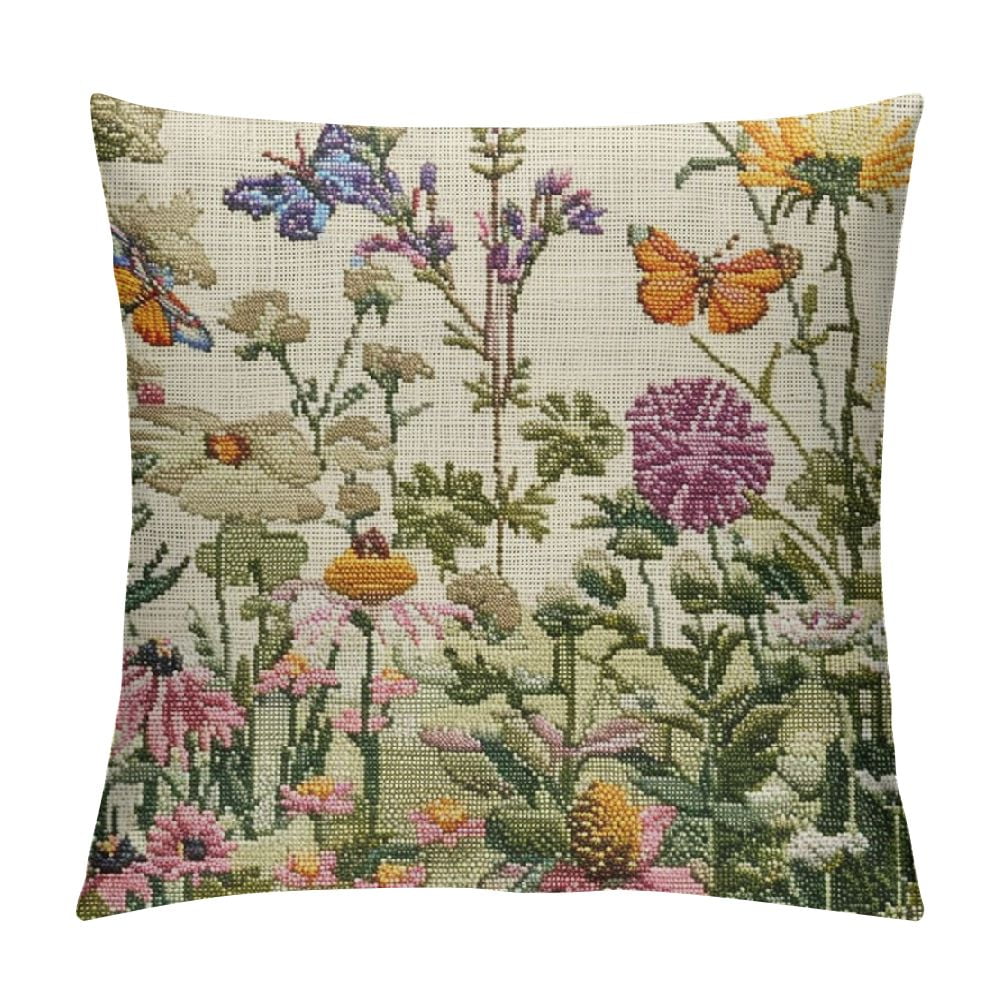 Nawypu Spring Floral Pillow Covers 18x18 Wildflower Sage Green Flowers