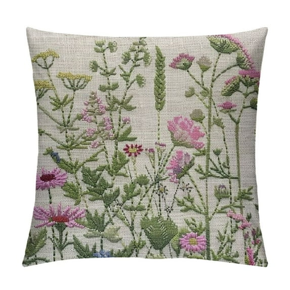 Nawypu Spring Floral Pillow Covers Vintage Sage Green Wild Flowers Decor Throw Pillows Wildflower Plant Outdoor Farmhouse Decorative Cushion Cases for Couch Bed Sofa Decoration