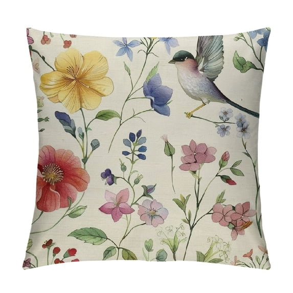 Nawypu Spring Floral Throw Pillow Covers Garden Flowers Birds Decorative Pillows Outdoor Cushion Cases for Couch Sofa Bed Home Decor Set of