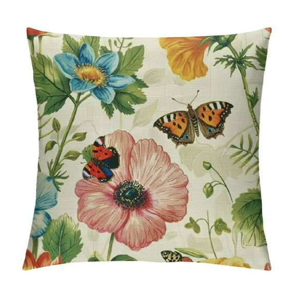 Nawypu  Spring Floral Throw Pillow Covers Wildflowers Plants Butterfly Patio Decorative Pillow Cushion Cases Outdoor Cushion Covers for Couch Sofa Bedroom Car Home Decor