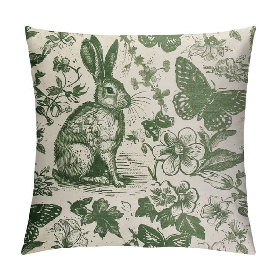 Nawypu Spring Green Pillow Covers Rabbit Bunny Floral Leaf Butterfly Botanical Plants Print Decorative Throw Pillows Easter Seasonal Pillow Cases Couch Bed Sofa Decor