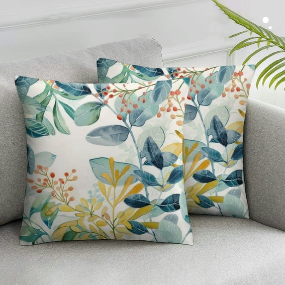Nawypu Spring Leaf Pillow Covers Set of 2 Eucalyptus Leaf Green Gold Leaf Seasonal Decorative Indoor Throw Pillow Covers Cushion Cover for Home Decor Bedroom Living Room Couch Sofa Bed