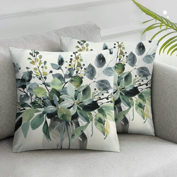 Nawypu Spring Leaf Pillow Covers Set of 2 Eucalyptus Leaf Watercolor Flowers Decorative Indoor Throw Pillow Covers Cushion Cover for Home Decor Bedroom Living Room Couch Sofa Bed