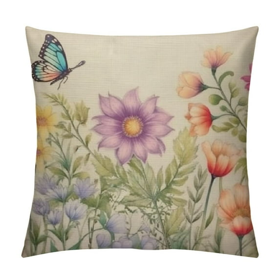 Nawypu Spring Pillow Covers Farmhouse Wildflower Plant Throw Pillow Covers Outdoor Spring Floral Rustic Decorative Cushion Case for Couch Home Sofa Living Room