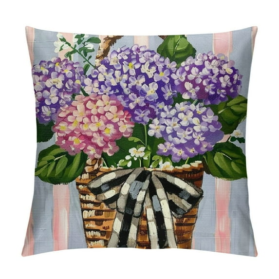 Nawypu Spring Pillow Covers Hydrangeas Flower Spring Pillow Cases for Home Bed Holiday Farmhouse Outdoor Decoration Floral Purple Throw Pillow Cases for Sofa Couch Cushion
