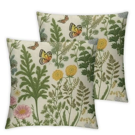 Nawypu Spring Pillow Covers , Vintage Garden Herbs Flowers Throw Pillow Cases Wildflowers Seasonal Classic Design Outdoors Cushion case Decorative for Home Set of 2
